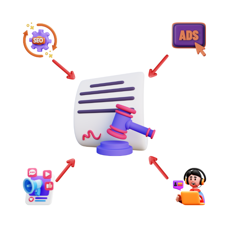 Digital marketing and customer support illustration for immigration law firms